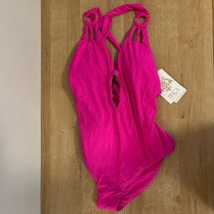 NWT Becca Hot Pink One Piece Bathing Suit Swim Cutout